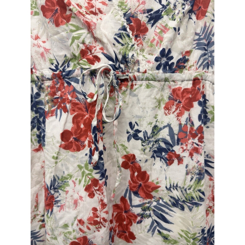 Eddie Bauer Women's Crinkle Cross Front Dress White Floral Size 6 festival #23 - Picture 3 of 8